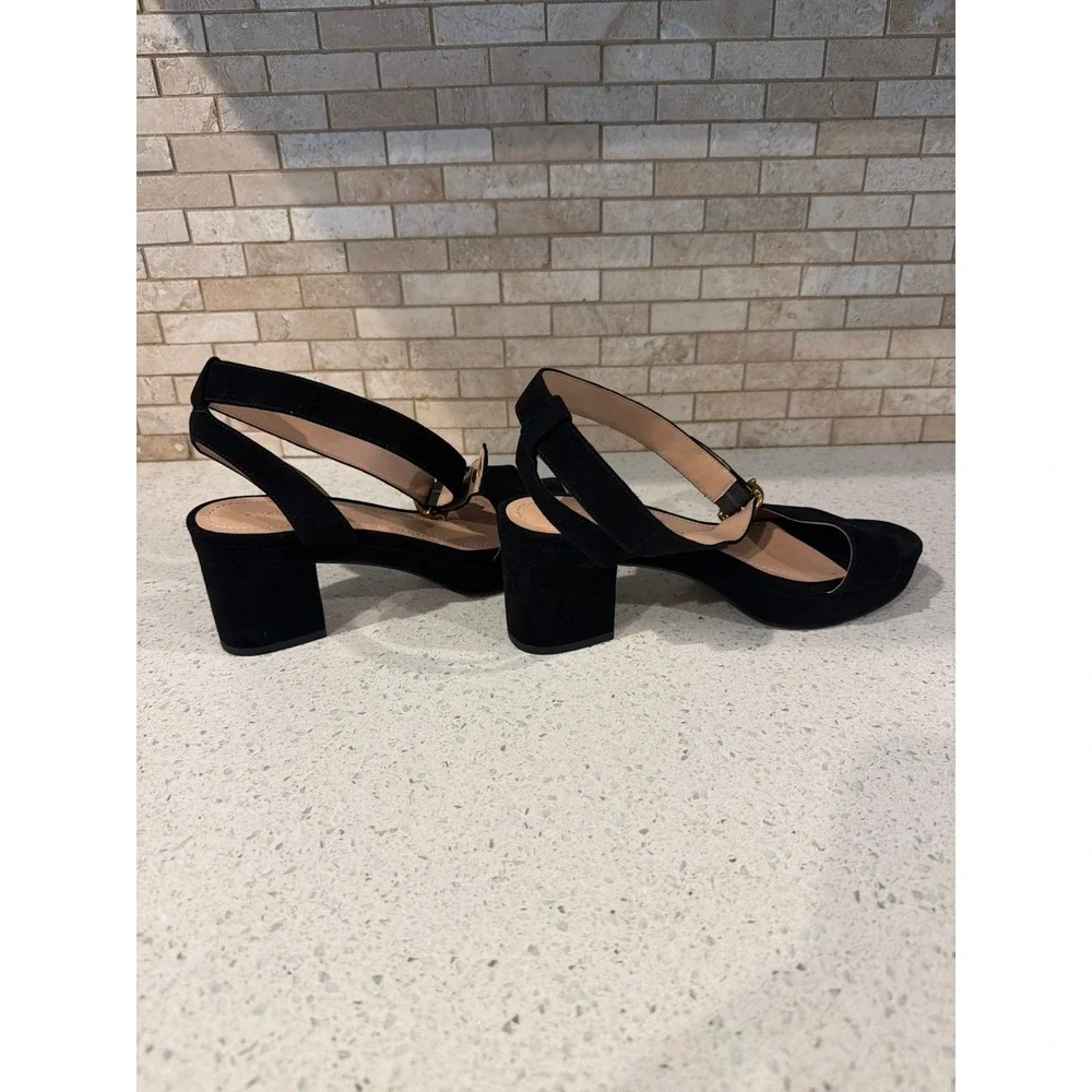 Coach Black Leather Ankle Strap Sandals Women's Block Heel